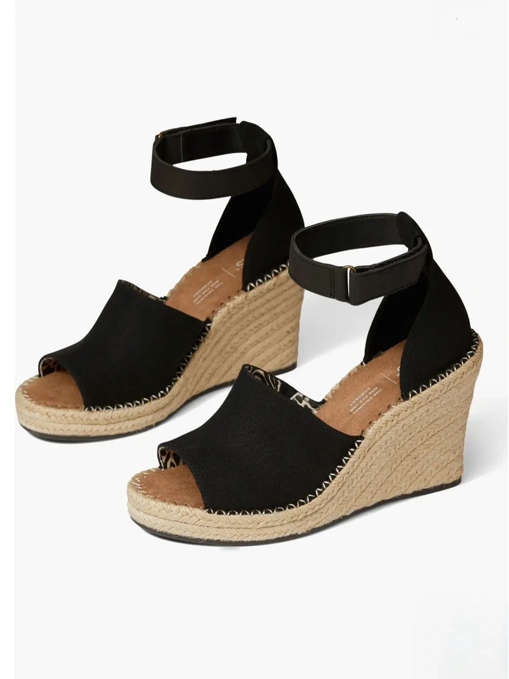 Toms Marisol Espadrille Wedge Oxford Black Comfort Sandals Size: 8